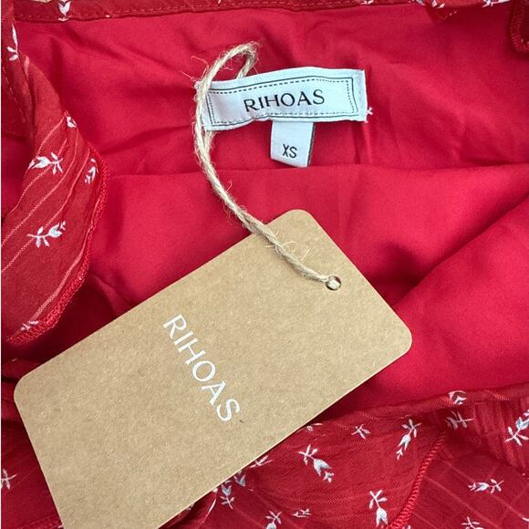 Rihoas Maxi Dress V Neck Ruffle Size XS Red - Picture 4 of 5